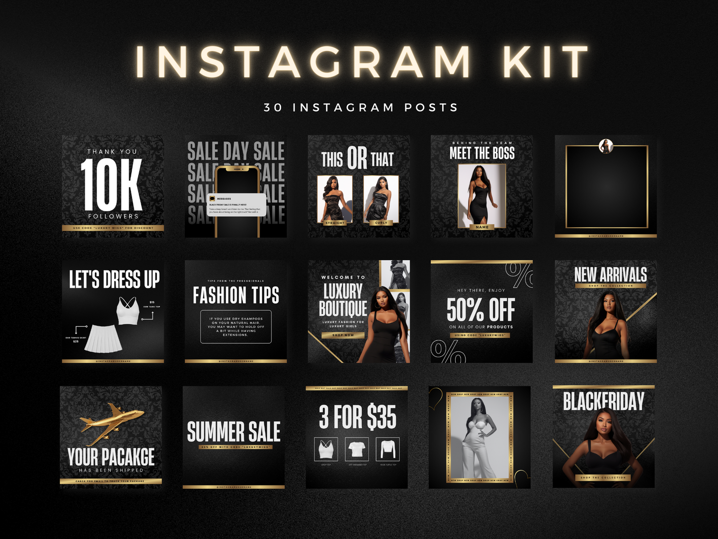 30 Gold & Black Fashion Instagram Kit