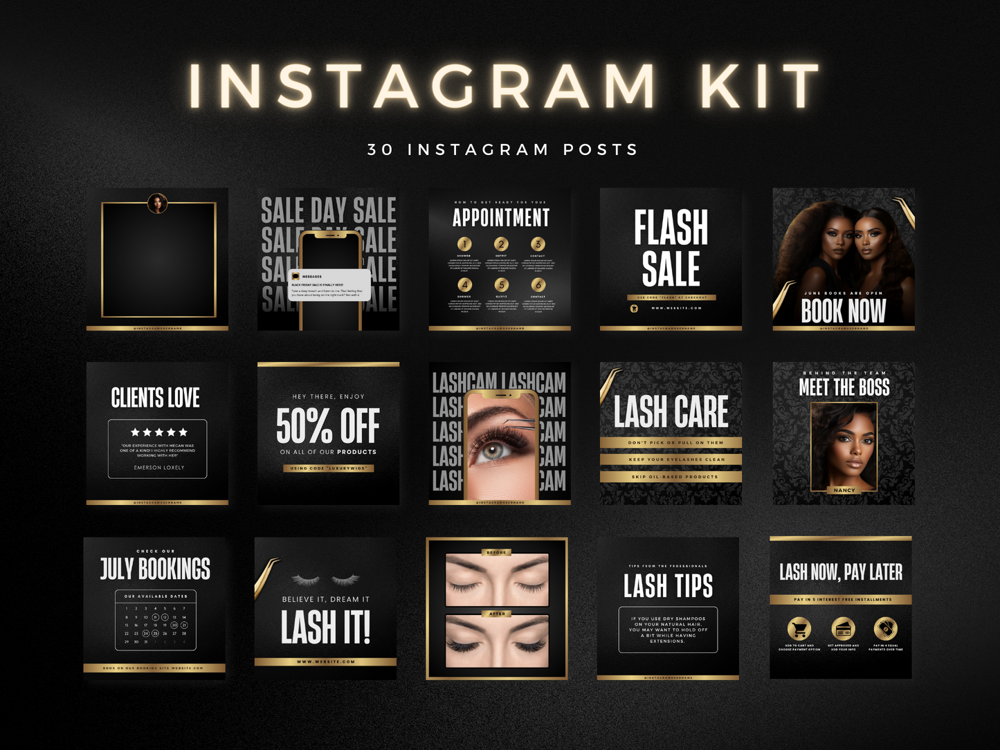Gold Lash Tech Instagram Kit