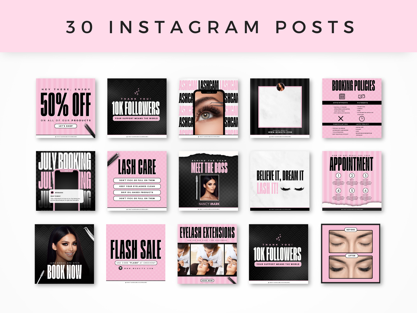 Pink & Black Lash Tech Instagram Kit