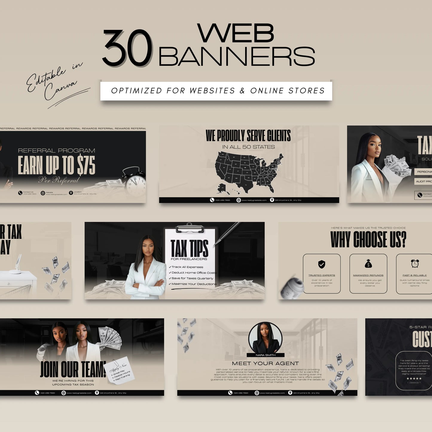 60 Tax Prep Banners | Accountant Templates | Corporate Business Website Banners | Credit Repair | Tax Consultation Banner | Shopify | Wix