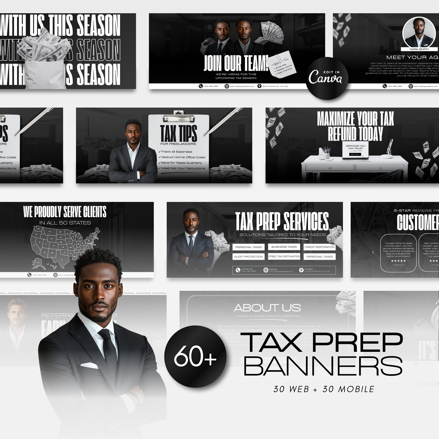 60 Tax Prep Banners | Accountant Templates | Corporate Business Website Banners | Credit Repair | Tax Consultation Banner | Shopify | Wix