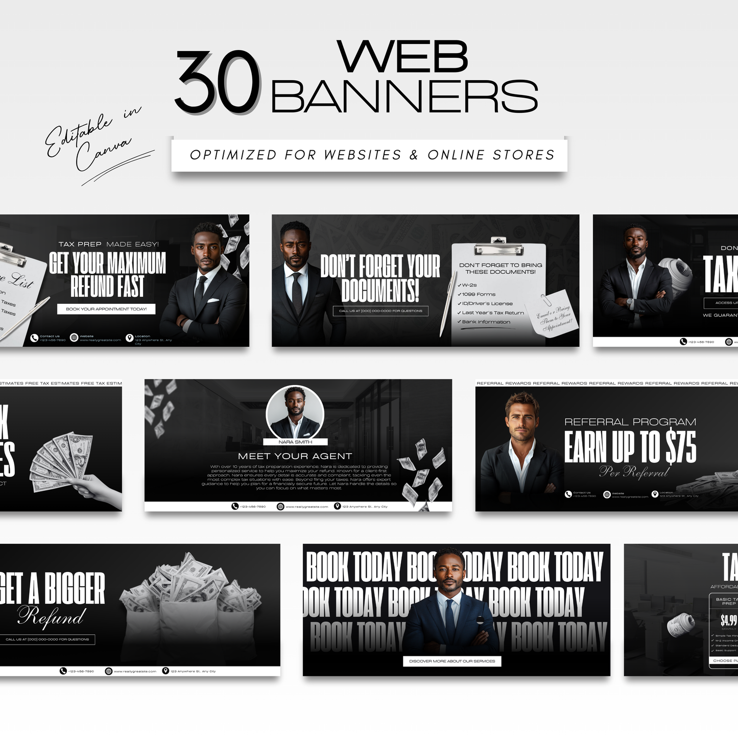 60 Tax Prep Banners | Accountant Templates | Corporate Business Website Banners | Credit Repair | Tax Consultation Banner | Shopify | Wix