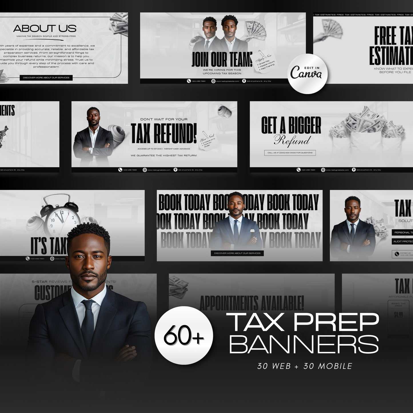 60 Tax Prep Banners | Accountant Templates | Corporate Business Website Banners | Credit Repair | Tax Consultation Banner | Shopify | Wix