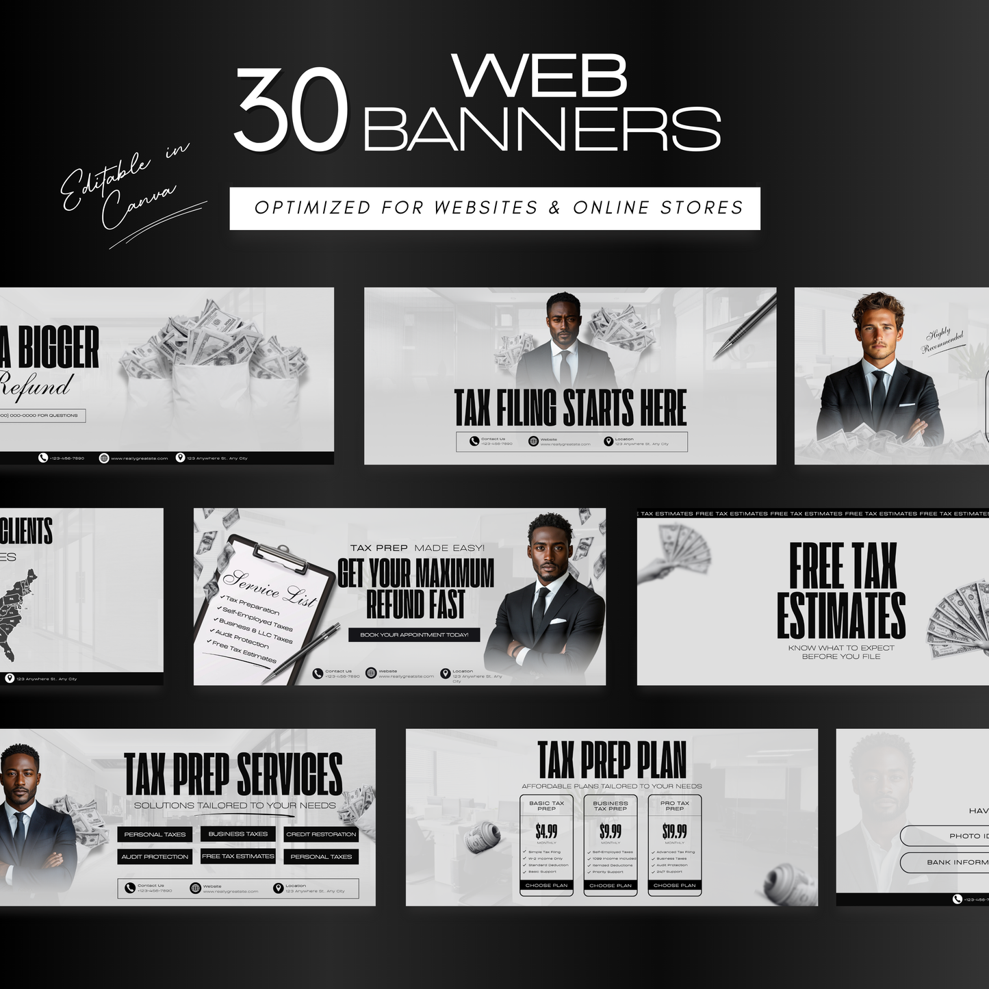 60 Tax Prep Banners | Accountant Templates | Corporate Business Website Banners | Credit Repair | Tax Consultation Banner | Shopify | Wix