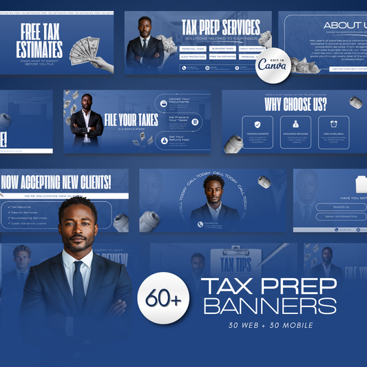 60 Tax Prep Banners | Accountant Templates | Corporate Business Website Banners | Credit Repair | Tax Consultation Banner | Shopify | Wix