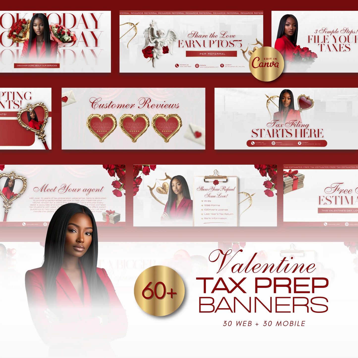 60 Valentine Tax Prep Banners | Accountant Templates | Corporate Business Website Banners | Credit Repair | Tax Consultation Banner | Shopify | Wix