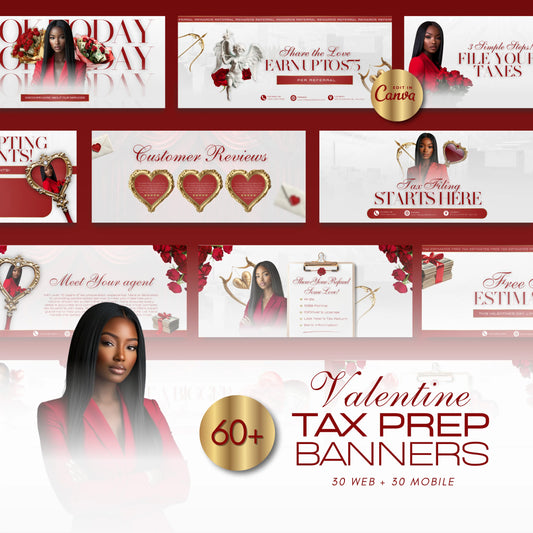 60 Valentine Tax Prep Banners | Accountant Templates | Corporate Business Website Banners | Credit Repair | Tax Consultation Banner | Shopify | Wix