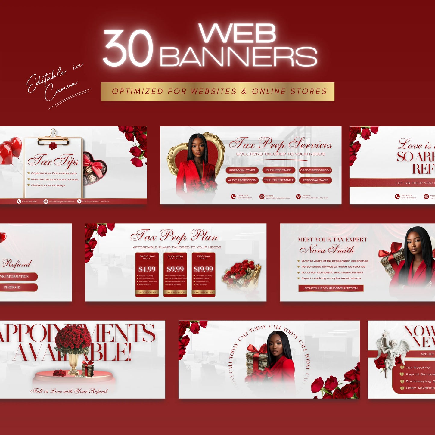 60 Valentine Tax Prep Banners | Accountant Templates | Corporate Business Website Banners | Credit Repair | Tax Consultation Banner | Shopify | Wix