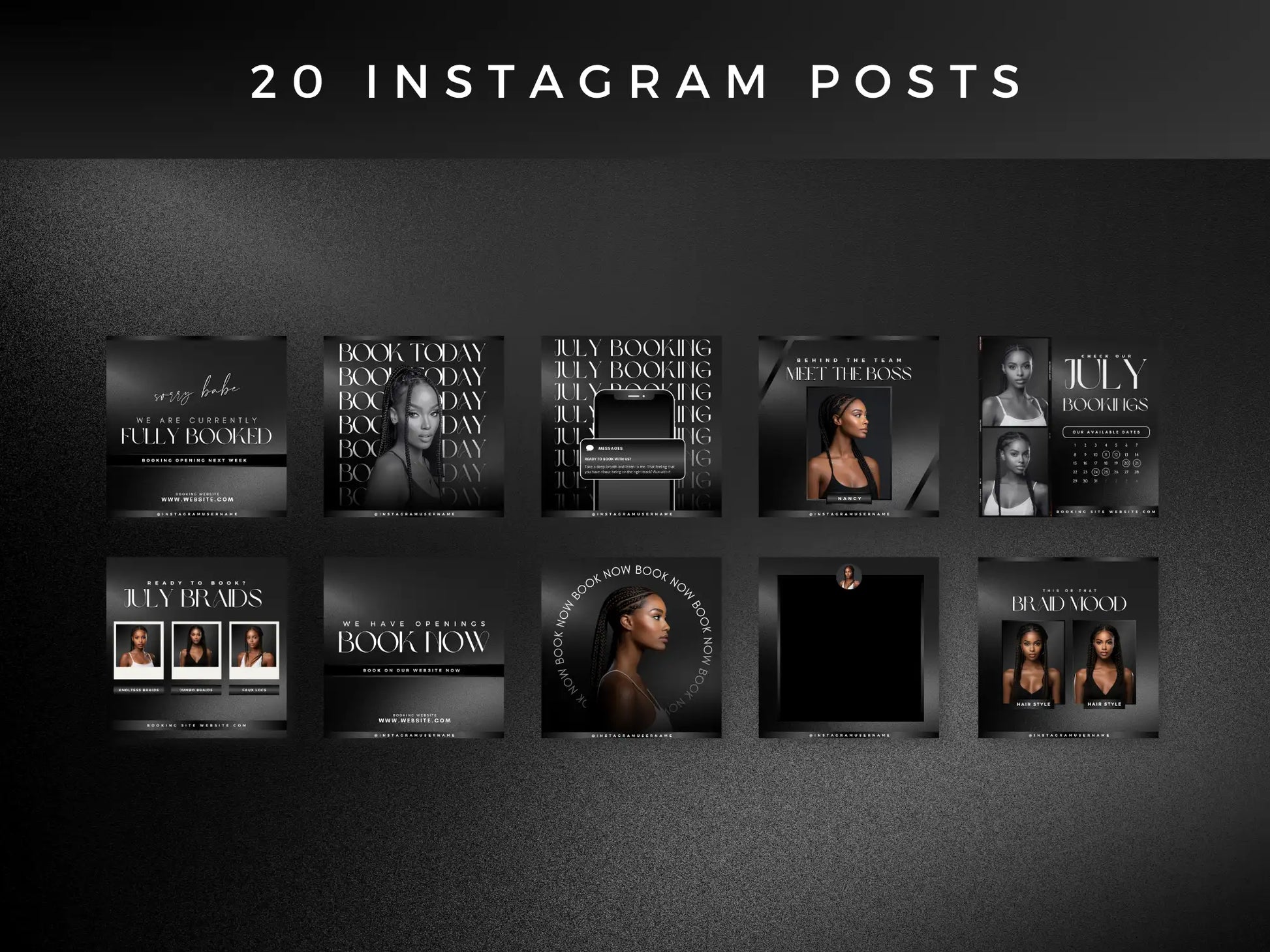 Black Braiding Instagram Kit 20 posts 2