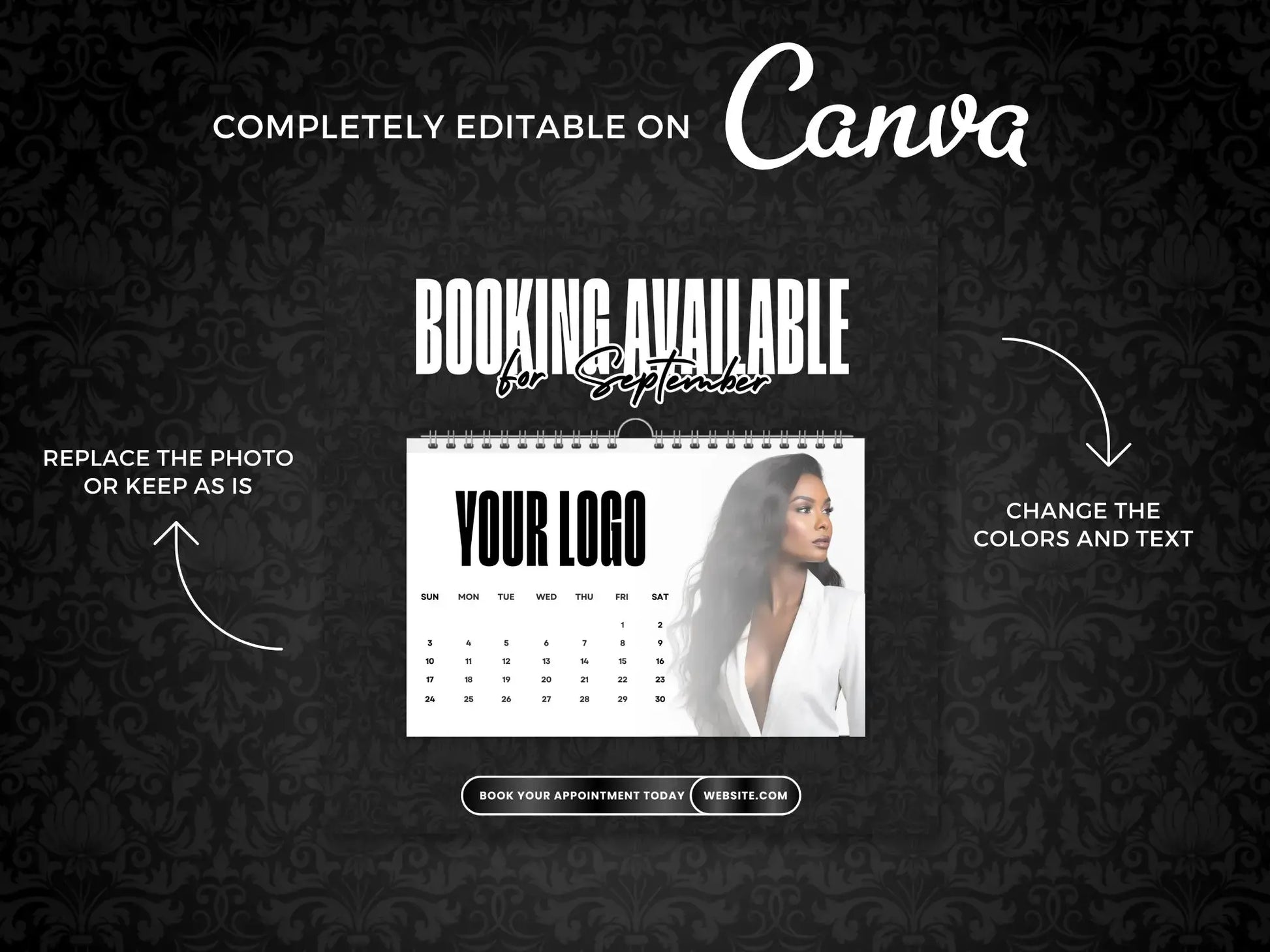 Black Calendar Appointment Booking Flyer editable on canva