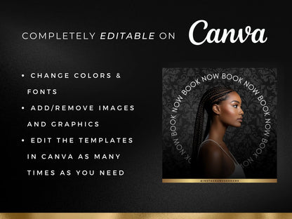 Black & Gold Braiding Instagram Kit editable on canva