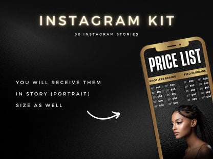 Black & Gold Braiding Instagram Kit 30 stories