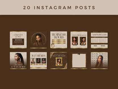 Brown Gold Braiding Instagram Kit 20 posts2
