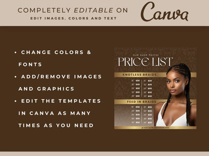 Brown Gold Braiding Instagram Kit editable on canva