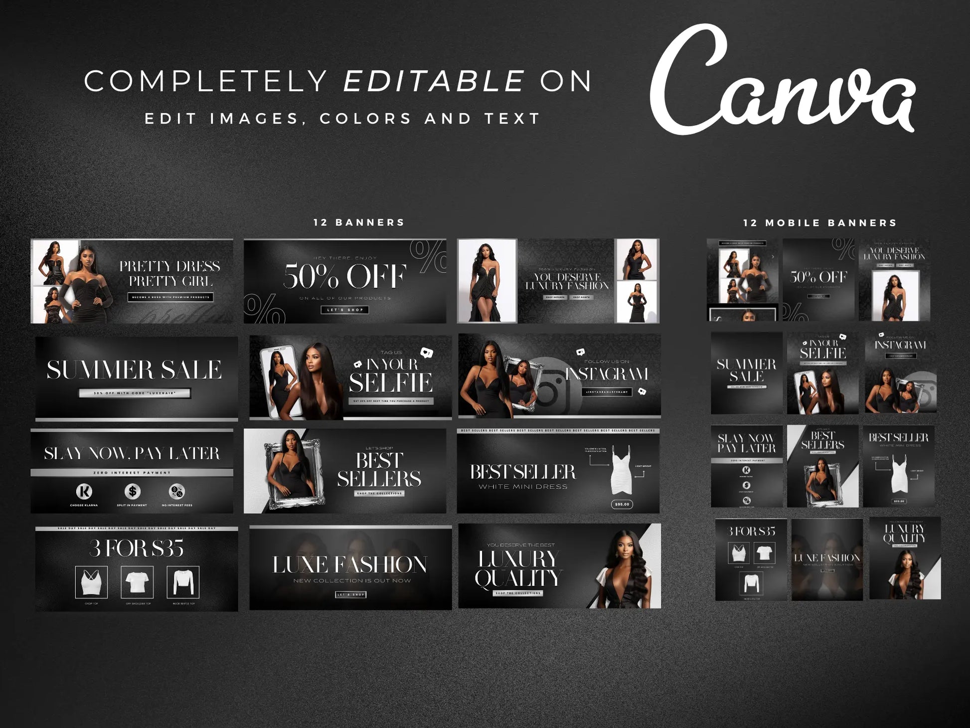 Luxury black silver editable on canva