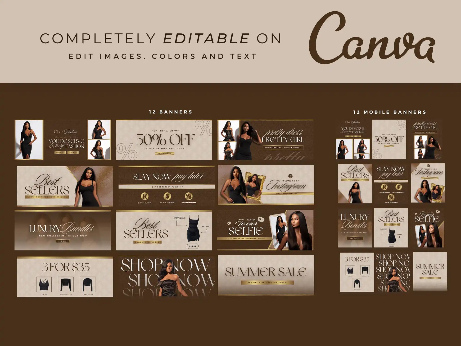 Luxury gold brown editable on canva