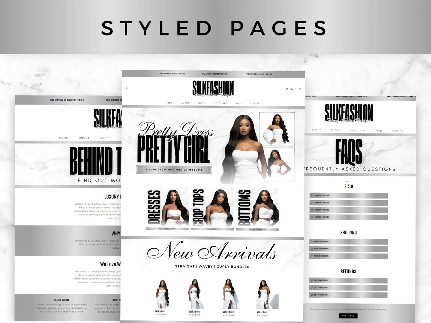 Luxury silver white styled pages