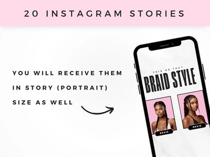 Pink Braiding Instagram Kit 20 instagram stories 