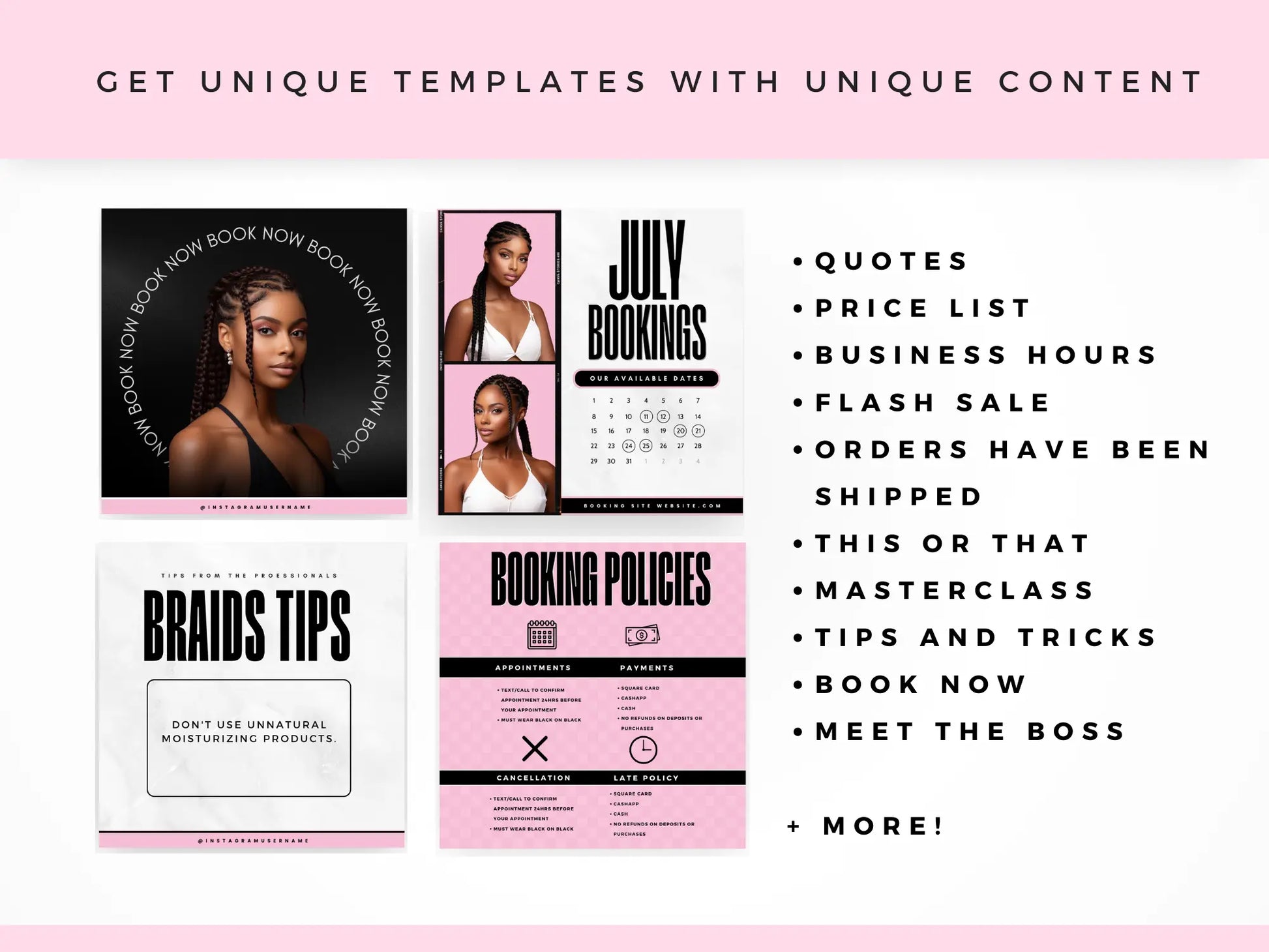 Pink Braiding Instagram Kit unique templates