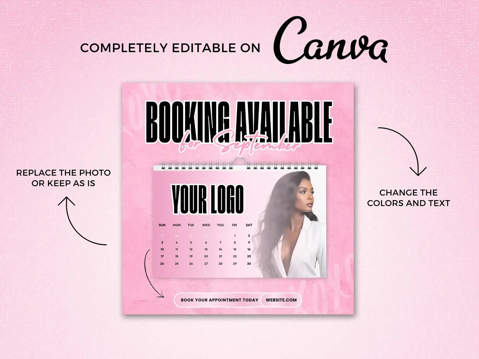 Pink Calendar Appointment Booking Flyer editable on canva