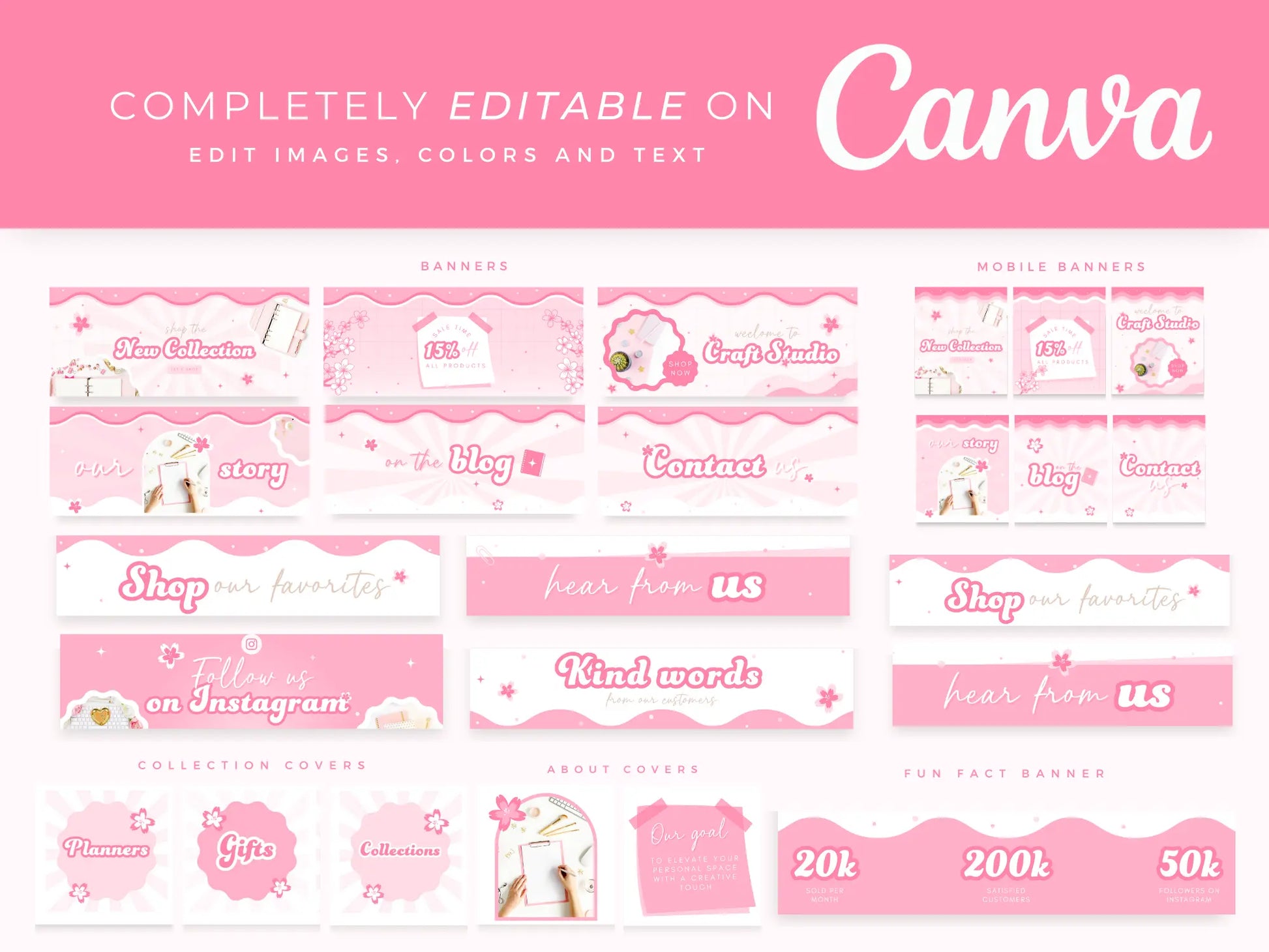 Pink Shopify Theme editable on canva