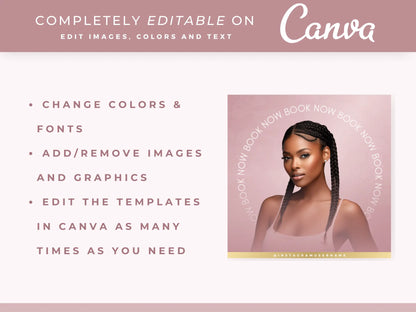 Rose Gold Braiding Instagram Kit editable on canva