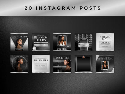 Silver Black Braiding Instagram Kit 20 instagram posts