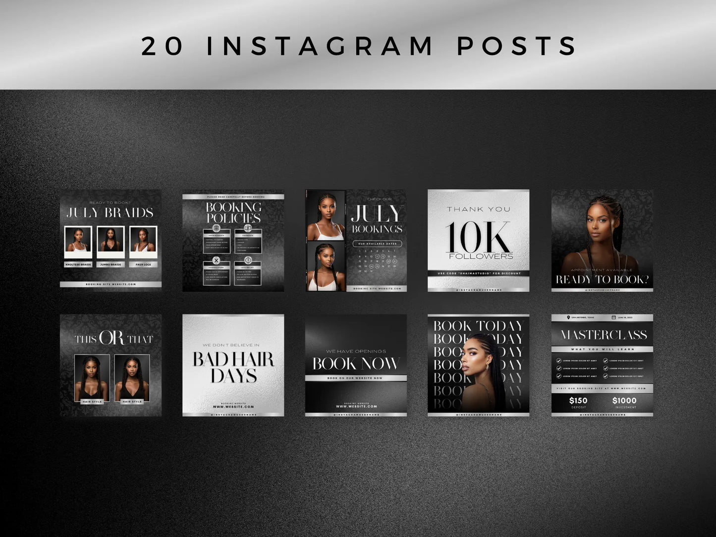 Silver Black Braiding Instagram Kit 20 instagram posts 2