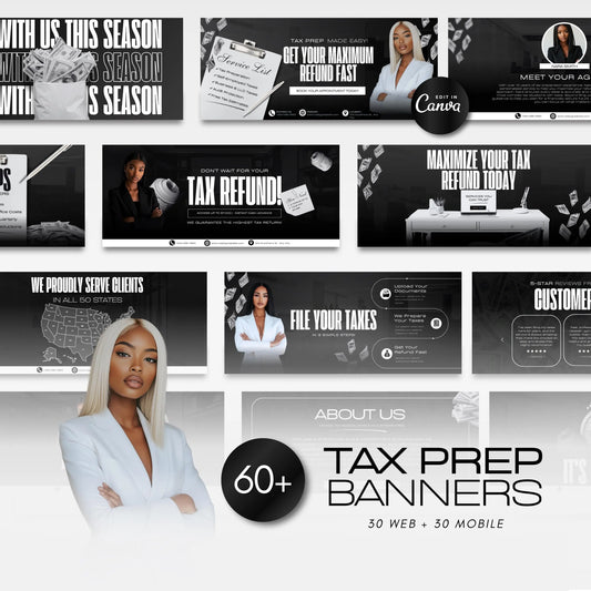 60 Tax Prep Banners | Accountant Templates | Corporate Business Website Banners | Credit Repair | Tax Consultation Banner | Shopify | Wix