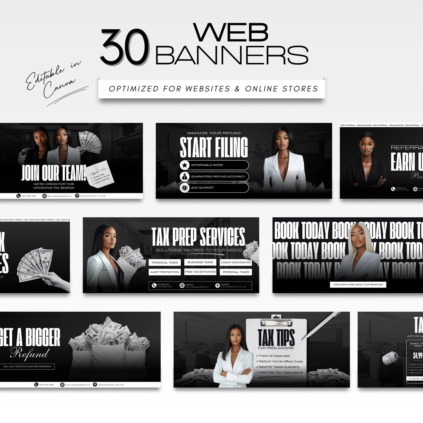 60 Tax Prep Banners | Accountant Templates | Corporate Business Website Banners | Credit Repair | Tax Consultation Banner | Shopify | Wix