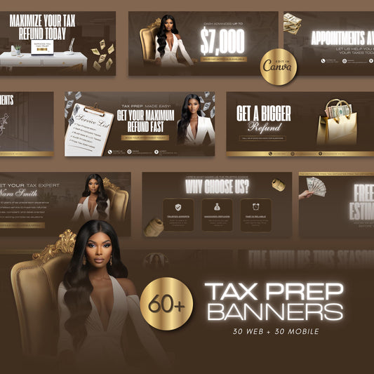 60 Tax Prep Banners | Accountant Templates | Corporate Business Website Banners | Credit Repair | Tax Consultation Banner | Shopify | Wix