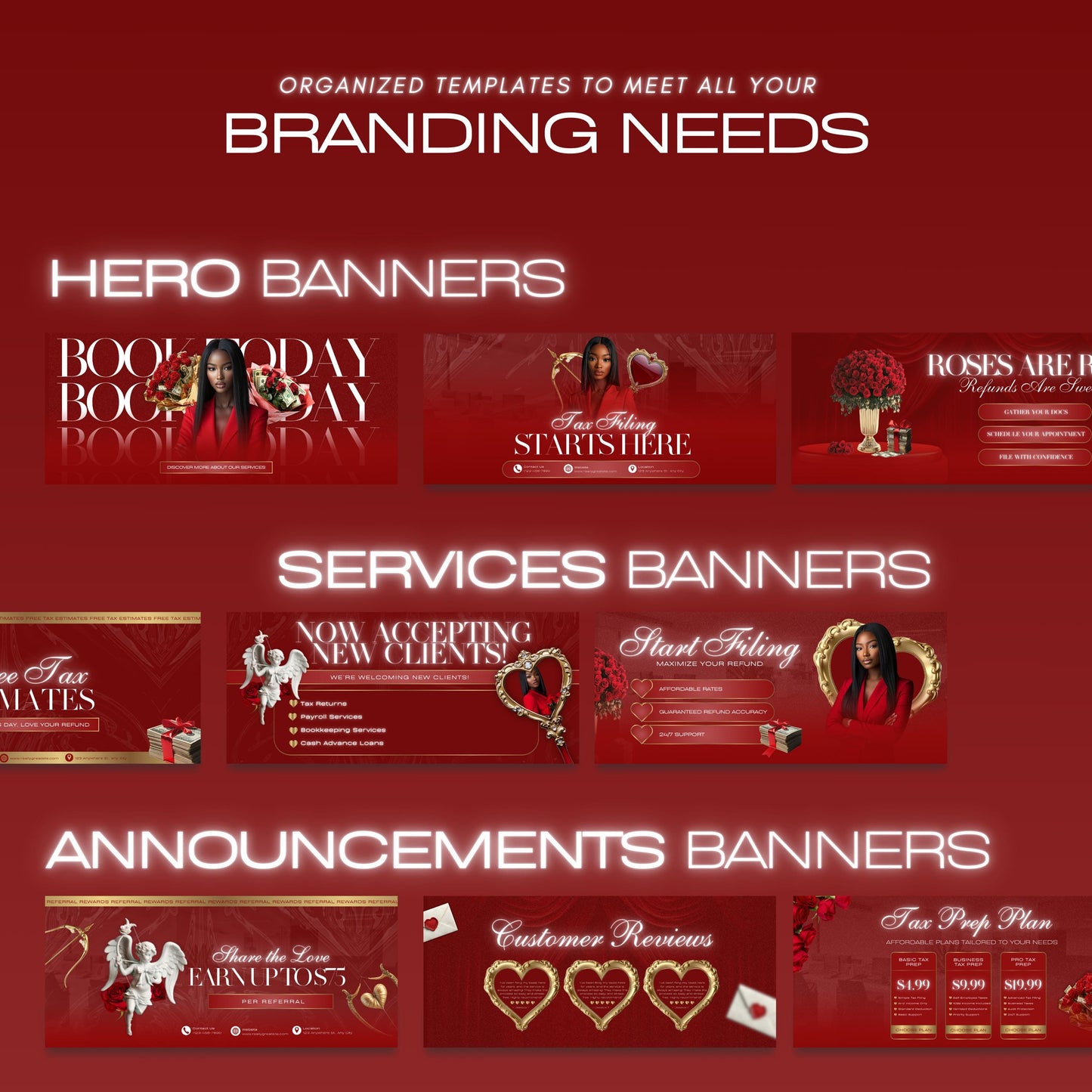 60 Valentine Tax Prep Banners | Accountant Templates | Corporate Business Website Banners | Credit Repair | Tax Consultation Banner | Shopify | Wix