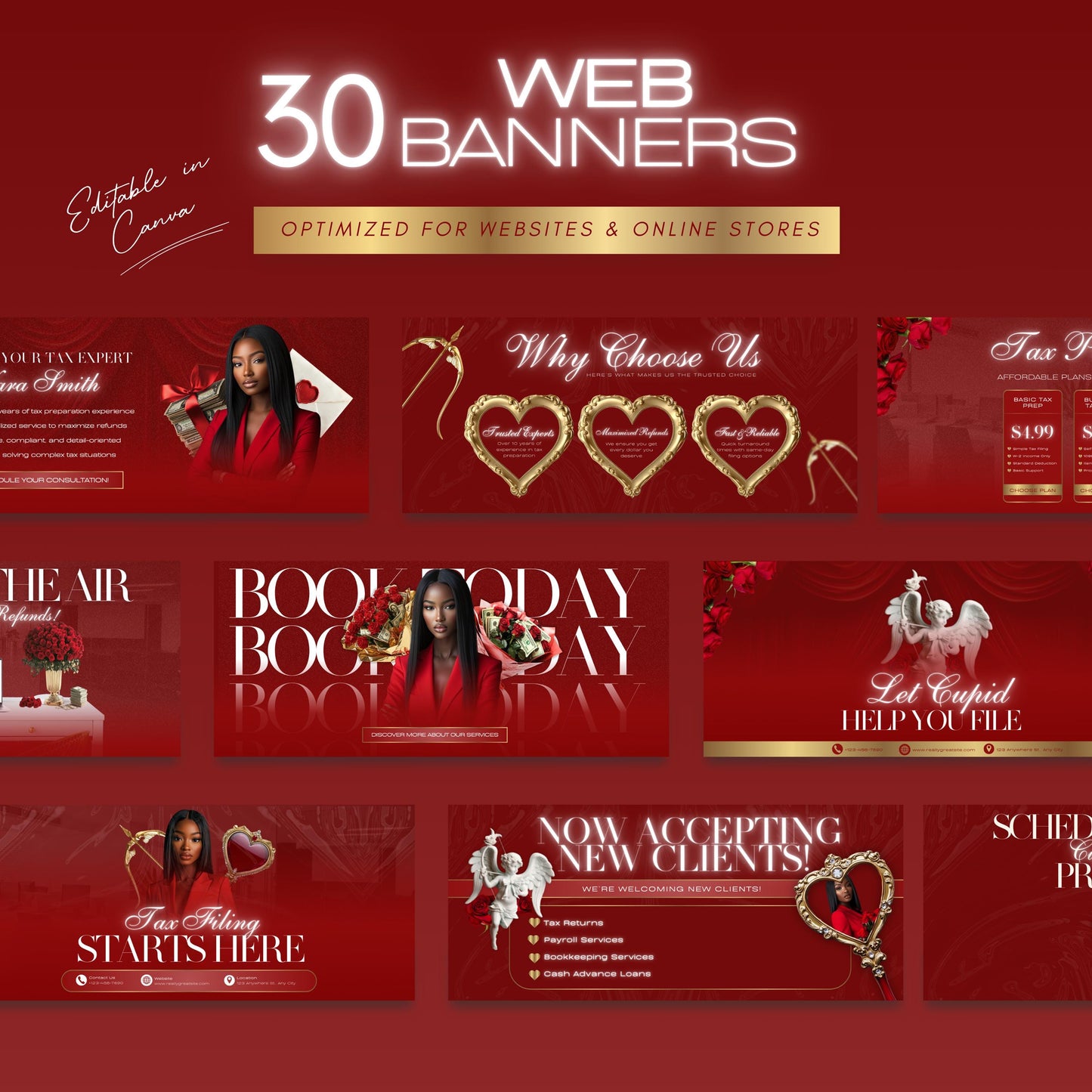 60 Valentine Tax Prep Banners | Accountant Templates | Corporate Business Website Banners | Credit Repair | Tax Consultation Banner | Shopify | Wix