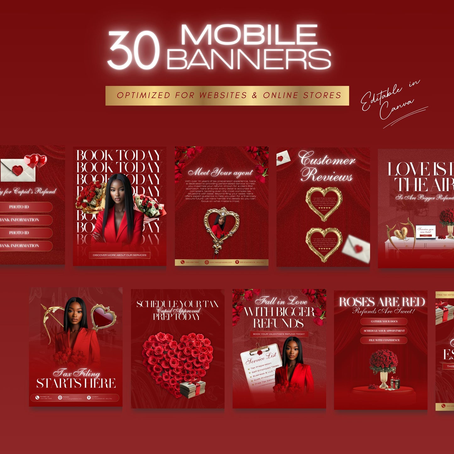 60 Valentine Tax Prep Banners | Accountant Templates | Corporate Business Website Banners | Credit Repair | Tax Consultation Banner | Shopify | Wix