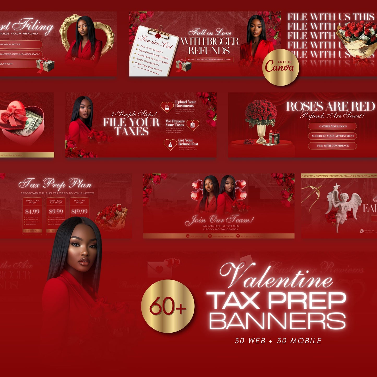 60 Valentine Tax Prep Banners | Accountant Templates | Corporate Business Website Banners | Credit Repair | Tax Consultation Banner | Shopify | Wix