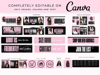 Pink Feminine Hair Salon Shopify Theme editable on canva